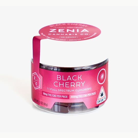 Zenia Cannabis Co - Black Cherry Full Spectrum 1:1 Gumdrops - 200mg:200ng - 1