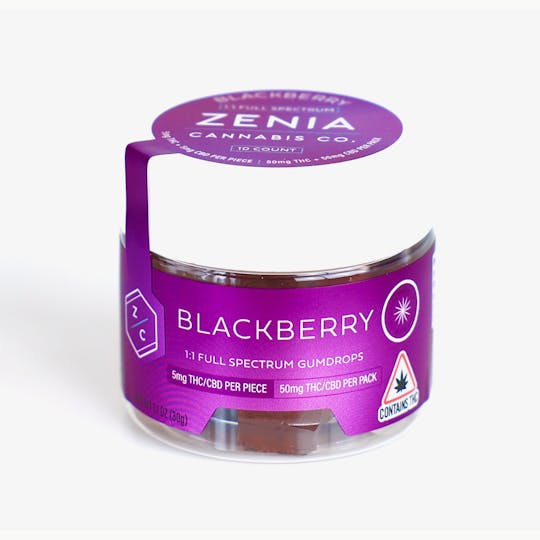 Zenia Cannabis Co - Blackberry Full Spectrum 1:1 Gumdrops - 50mg:50mg - 1
