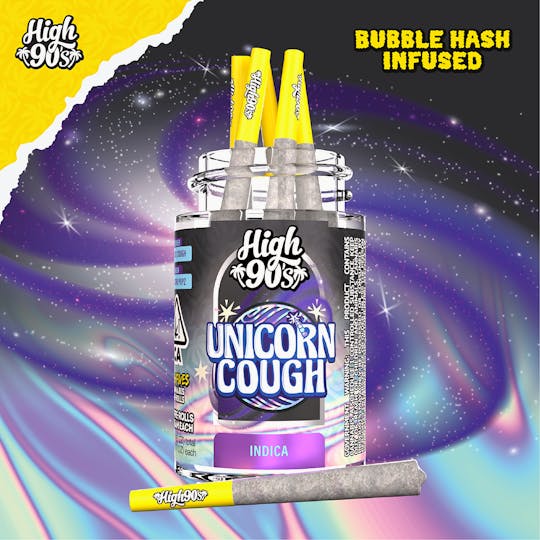 HIGH 90s - Unicorn Cough - 0.5g High Fives Bubble Hash Infused Pre-Rolls 5 Pack - 1