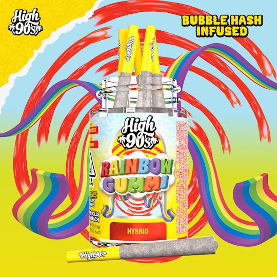 HIGH 90s - Rainbow Gummi - 0.5g High Fives Bubble Hash Infused Pre-Rolls 5 Pack - 1