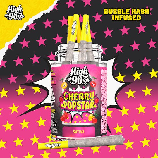HIGH 90s - Cherry Popstar - 0.5g High Fives Bubble Hash Infused Pre-Rolls 5 Pack - 1