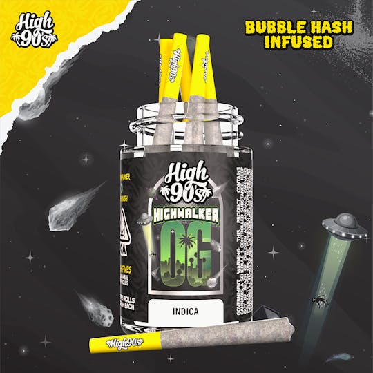 HIGH 90s - Highwalker OG - 0.5g High Fives Bubble Hash Infused Pre-Rolls 5 Pack - 1
