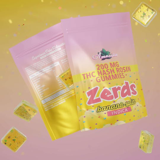 Amnesia MI - Banana Split - Hash Rosin Gummies with Nerds 200mg (5 pk) - 1