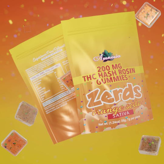 Amnesia MI - Orange Soda - Hash Rosin Gummies with Nerds 200mg (5 pk) - 1