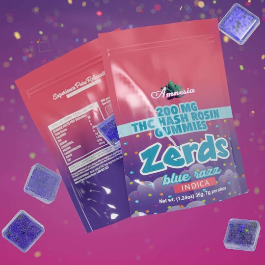 Amnesia MI - Blue Razz - Hash Rosin Gummies with Nerds 200mg (5 pk) - 1