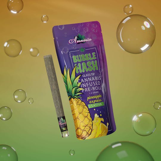 Amnesia MI - Pineapple Express - Glass Tip Bubble Hash Infused Pre Roll 1.3g - 1