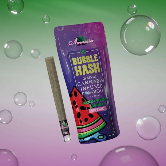 Amnesia MI - Watermelon Freeze - Glass Tip Bubble Hash Infused Pre Roll 1.3g - 1