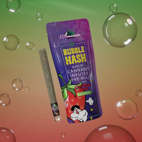 Amnesia MI - Strawberry Cough - Glass Tip Bubble Hash Infused Pre Roll 1.3g - 1