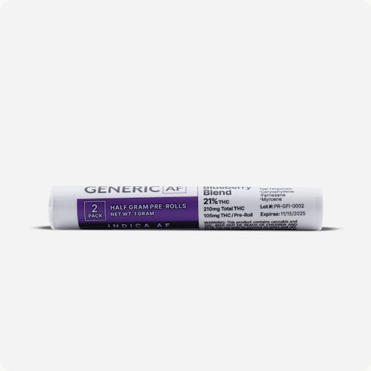 Generic AF - Generic Pre-Rolls | Indica AF | Blueberry Blend | 0.5g Ea. | 2-Pack - 1