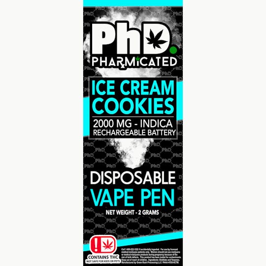 Pharmicated - PhD Disposable Vape Cart - 2000 mg - Ice Cream Cookies (I) - 1