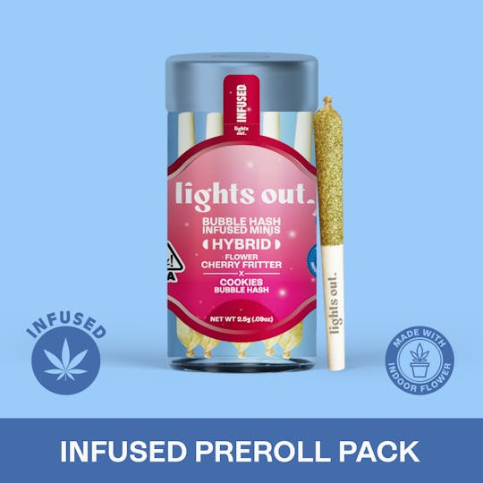 Lights Out - Cherry Fritter x Cookies (Hybrid) 5pk Hash Infused Preroll 2.5g - 1