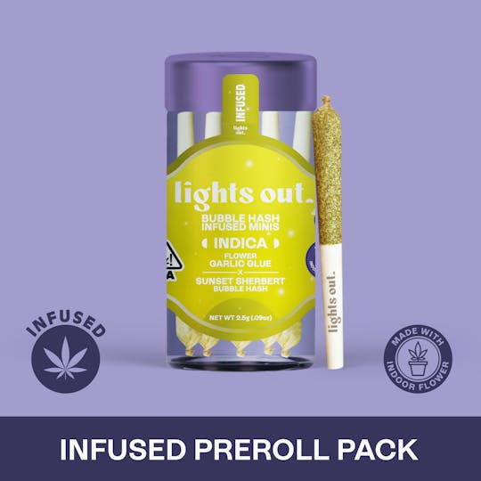 Lights Out - Garlic Glue x Sunset Sherbert (Indica) 5pk Hash Infused Preroll 2.5g - 1