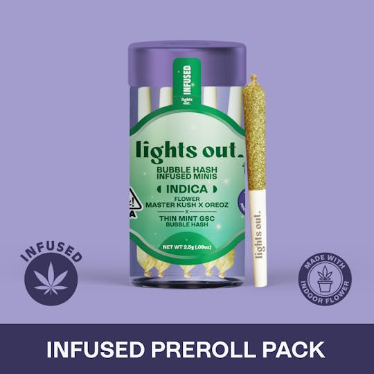 Lights Out - Master Kush x Oreoz (Indica) 5pk Hash Infused Preroll 2.5g - 1