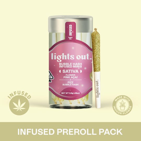 Lights Out - Pink Acai x Fizz (Sativa) 5pk Hash Infused Preroll 2.5g - 1