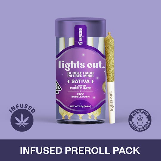 Lights Out - Purple Haze x Fizz (Sativa) 5pk Hash Infused Preroll 2.5g - 1