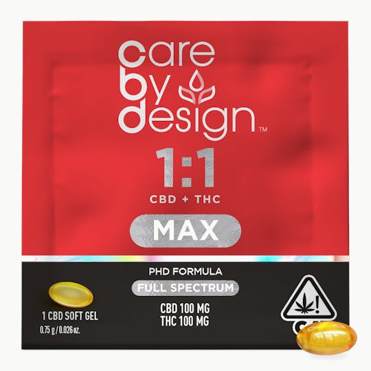 Care By Design - Care By Design | 1:1 MAX Full Spectrum CBD Soft Gels 100mg THC 1ct - 1