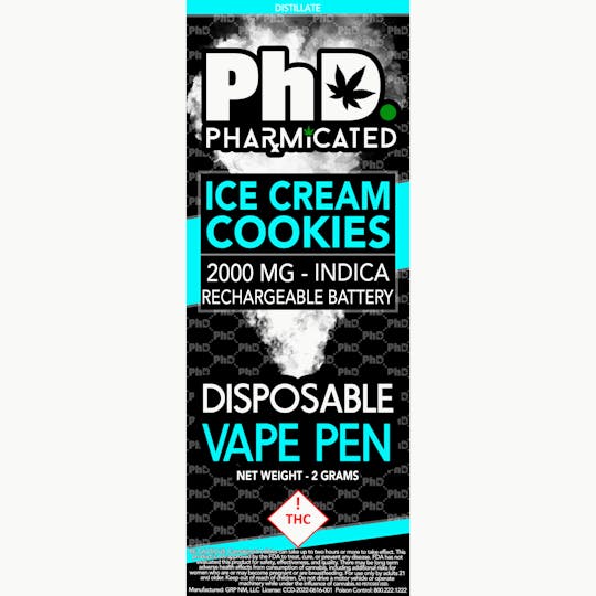 Pharmicated - PhD Disposable Vape Cart - 2000 mg - Ice Cream Cookies (I) - 1