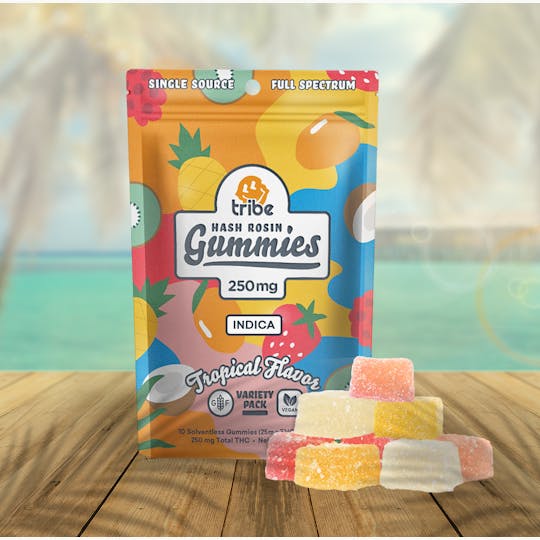 Tribe - Hash Rosin Gummies – Tropical Variety - Indica - 25mg Each - 250mg Total - 1