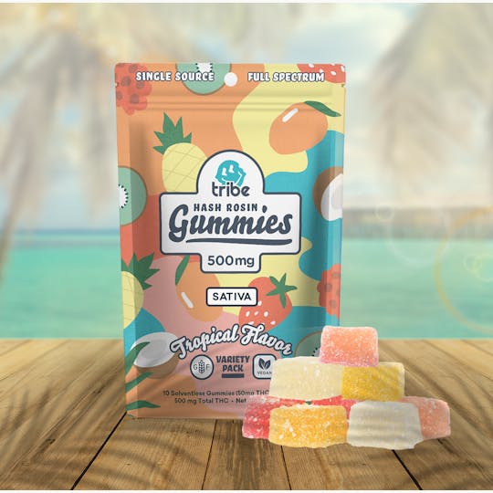Tribe - Hash Rosin Gummies - Tropical Variety - Sativa - 50mg Each - 500mg Total - 1