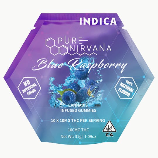 Pure Nirvana - Pure Nirvana Blue Raspberry Indica Gummies 100mg - 1