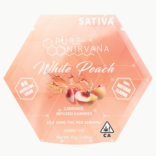 Pure Nirvana - Pure Nirvana White Peach Sativa Gummies 100mg - 1