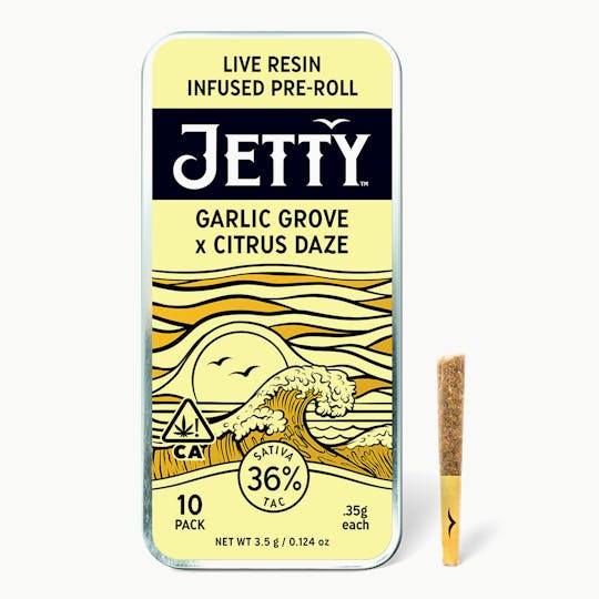 Jetty Extracts - Pre-Roll Live Resin Infused 10 Packs (3.5g) Garlic Grove x Citrus Daze - 1