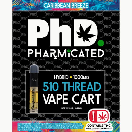 Pharmicated - Pharmicated 510 Thread Vape Cart - 1000 mg - Caribbean Breeze (H) - 1