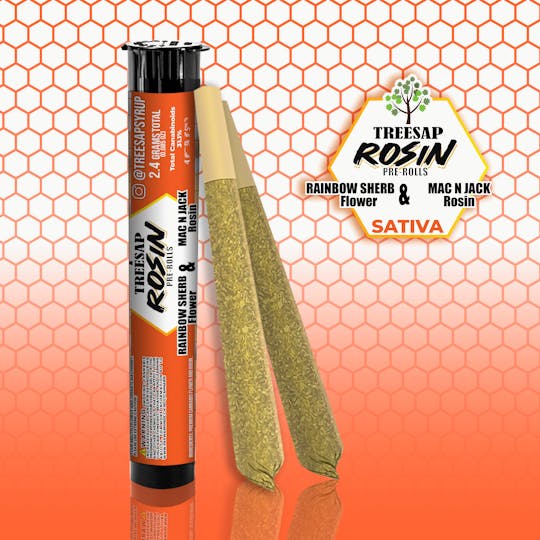 Treesap - CA - Treesap Rosin Infused Pre-Rolls Rainbow Sherb x Mac - 2.4g Per Tube - 1