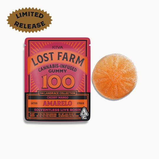 Kiva Confections - Lost Farm 100mg 1pk 'Cherry Mango x Amarelo' Live Rosin Gummy - 1