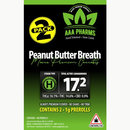 AAA Pharms - Peanut Butter Breath - 2 Pack Pre Roll - 1