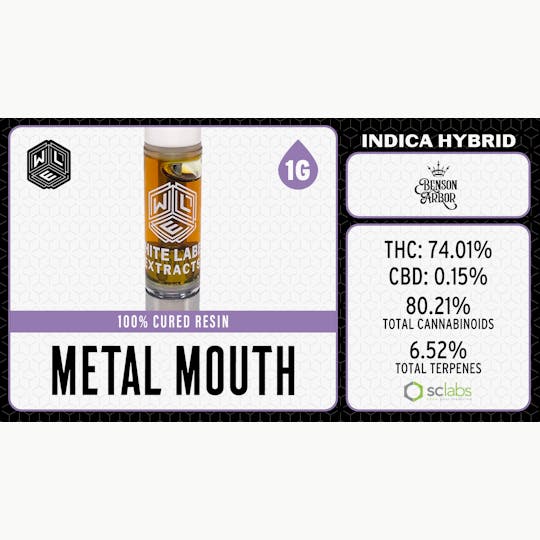 White Label Extracts - WLE | Metal Mouth | Cured Resin Cartridge | 1G - 1