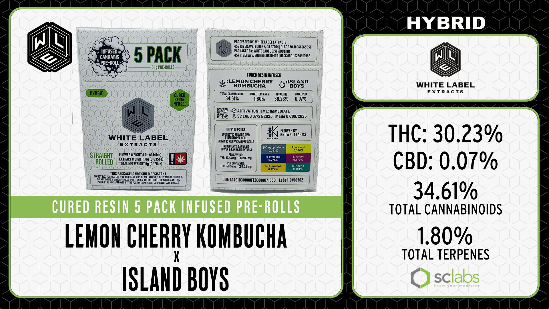 White Label Extracts - WLE | Lemon Cherry Kombucha x Island Boys | Infused Pre Rolls | 5pk - 1