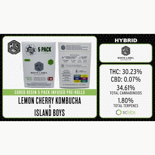 White Label Extracts - WLE | Lemon Cherry Kombucha x Island Boys | Infused Pre Rolls | 5pk - 1