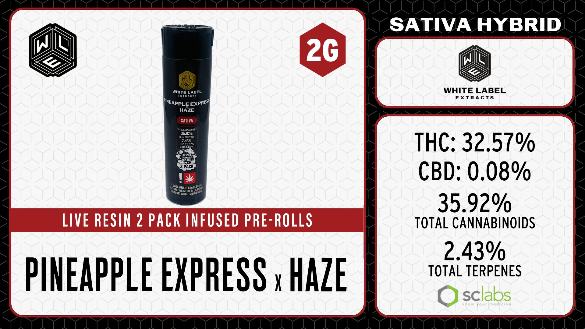 White Label Extracts - WLE | Pineapple Express x Haze | Infused Pre Roll | 2pk - 1
