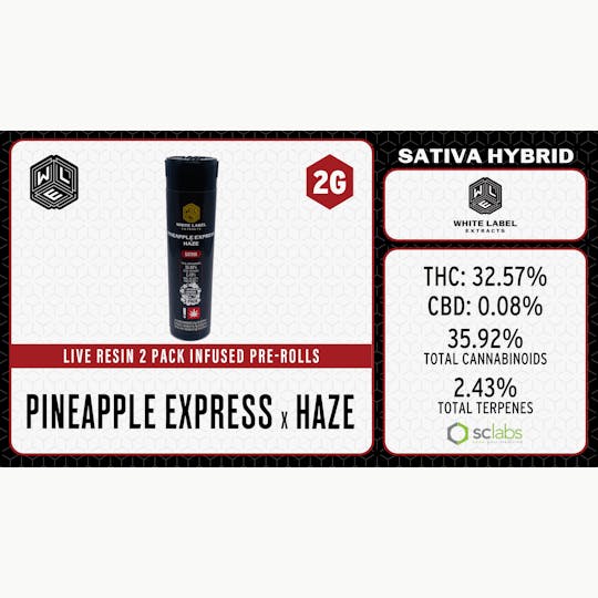 White Label Extracts - WLE | Pineapple Express x Haze | Infused Pre Roll | 2pk - 1