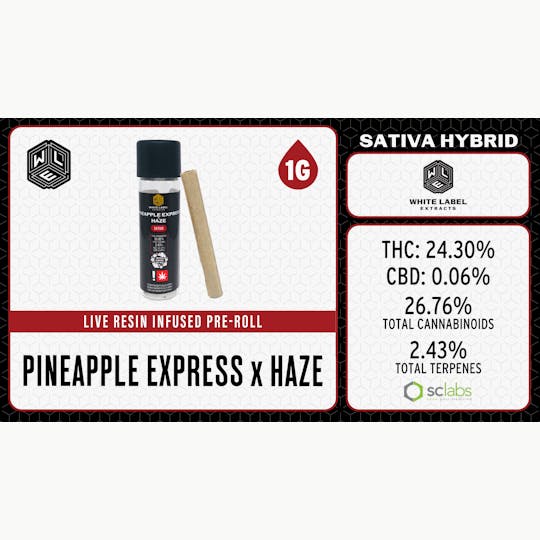 White Label Extracts - WLE | Pineapple Express x Haze | Infused Pre Roll | 1G - 1