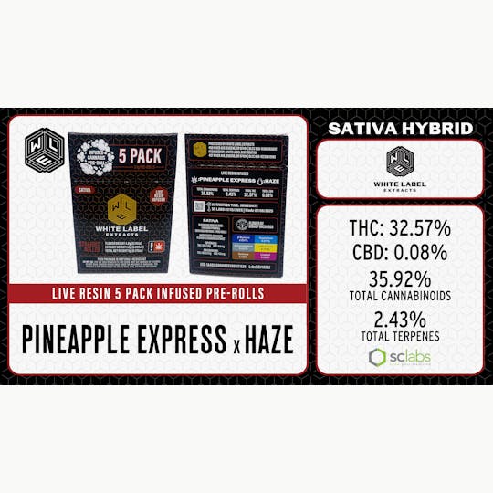 White Label Extracts - WLE | Pineapple Express x Haze | Infused Pre Roll | 5pk - 1