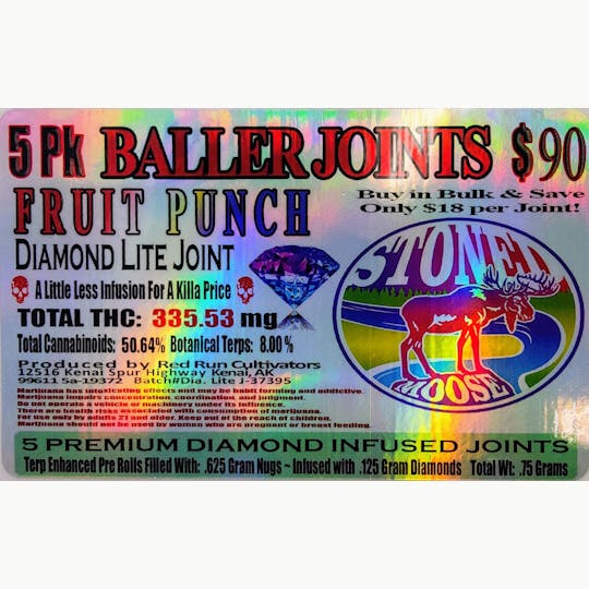 Red Run Cannabis Cultivators - Red Run - Fruit Punch Diamond Infused Baller Joints 0.75g 5pk - 1