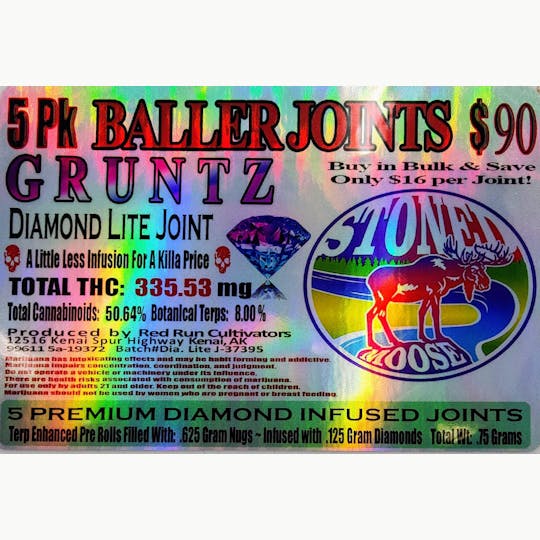 Red Run Cannabis Cultivators - Red Run - Gruntz Diamond Infused Baller Joints 0.75g 5pk - 1