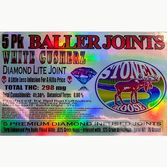 Red Run Cannabis Cultivators - Red Run - White Gusherz Diamond Infused Baller Joints 0.75g 5pk - 1