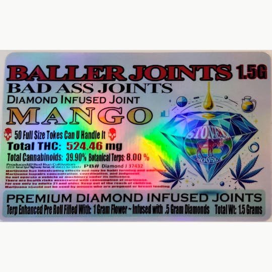 Red Run Cannabis Cultivators - Red Run - Mango Diamond Infused Baller Joints 1.5g - 1