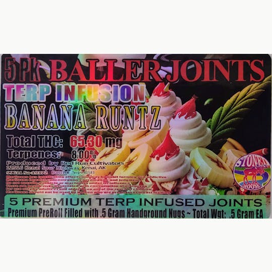 Red Run Cannabis Cultivators - Red Run - Banana Runtz Terp Infusion Baller Joints 0.5g 5pk - 1
