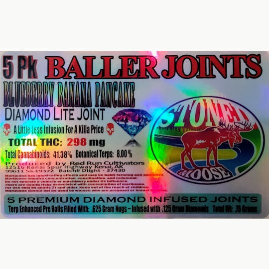 Red Run Cannabis Cultivators - Red Run - Blueberry Banana Pancake Diamond Infused Baller Joints 0.75g 5pk - 1