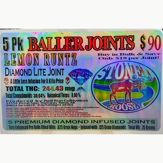 Red Run Cannabis Cultivators - Red Run - Lemon Runtz Diamond Infused Baller Joints 0.75g 5pk - 1