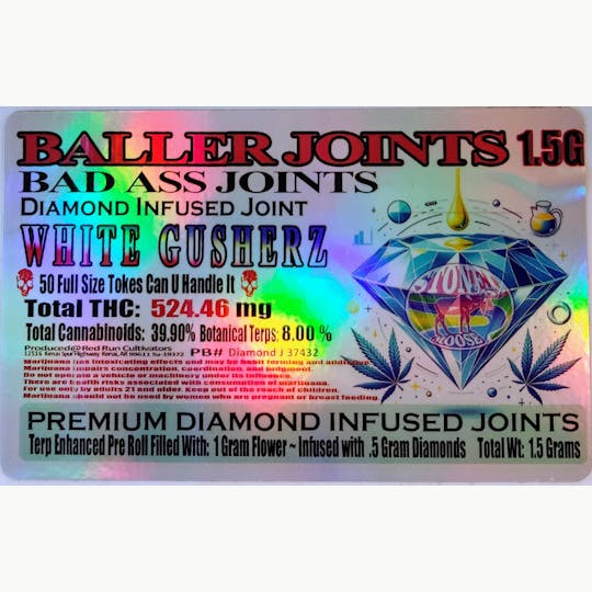 Red Run Cannabis Cultivators - Red Run - White Gusherz Diamond Infused Baller Joints 1.5g - 1