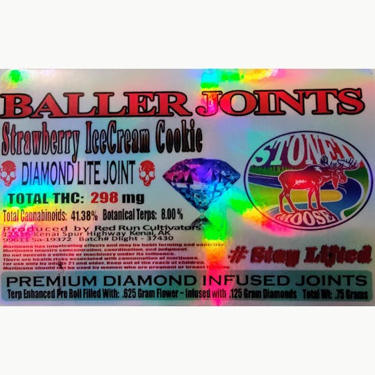 Red Run Cannabis Cultivators - Red Run - Strawberry Icecream Cookie Diamond Infused Baller Joints 0.75g - 1