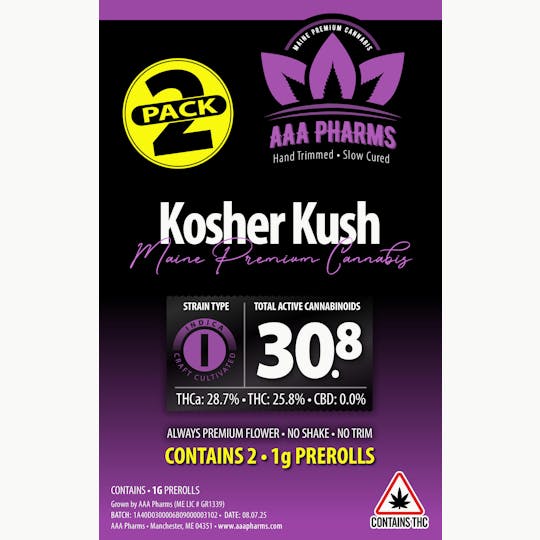 AAA Pharms - Kosher Kush - 2 Pack Pre Roll - 1