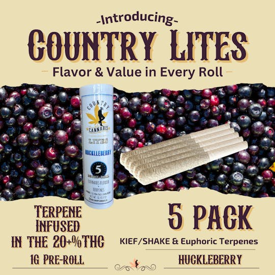 Country Cannabis - Huckleberry | Country Lites Terpene Infused Pre-roll | 1G | 5pk - 1