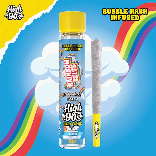 HIGH 90s - High 90s : Rainbow Belts 1g High Flyer Bubble Hash Infused Pre-Roll - 1