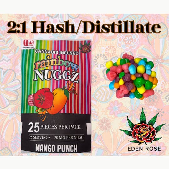 Eden Rose Processing - 500MG Rainbow Nuggz 2:1 Hash Rosin/Distillate - Mango Punch - 1